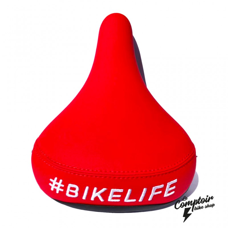 Selle BIKELIFE Rouge logo Blanc - Wheeling Bike