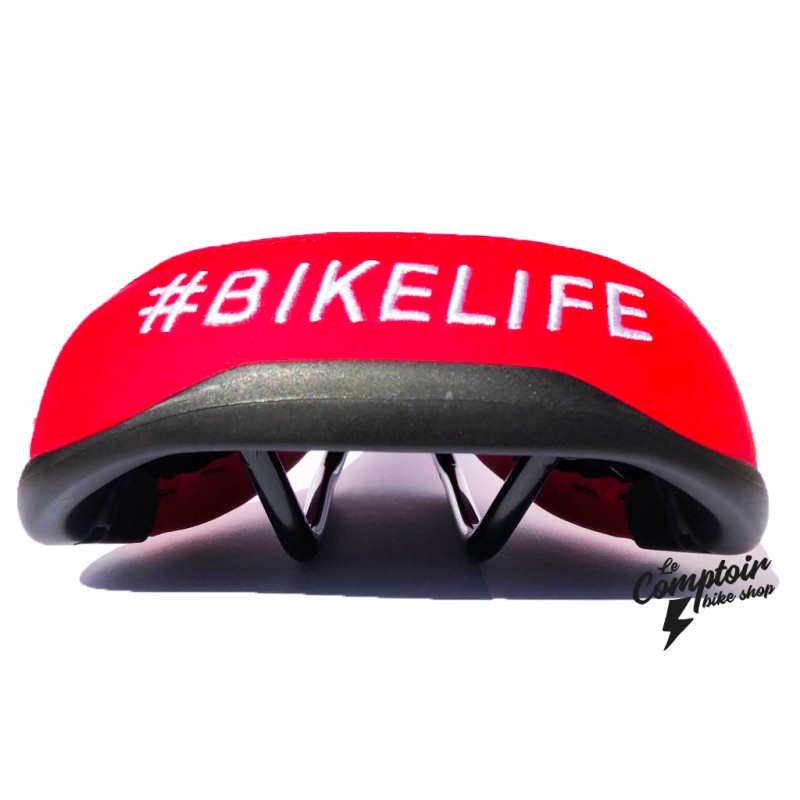 Selle BIKELIFE Rouge logo Blanc - Wheeling Bike
