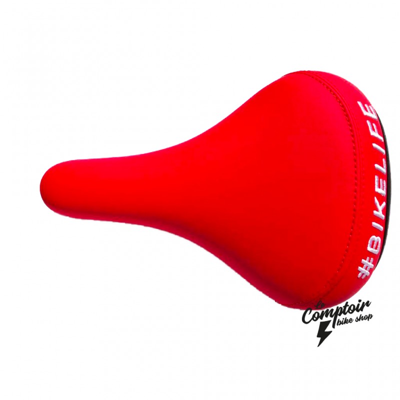 Selle BIKELIFE Rouge logo Blanc - Wheeling Bike