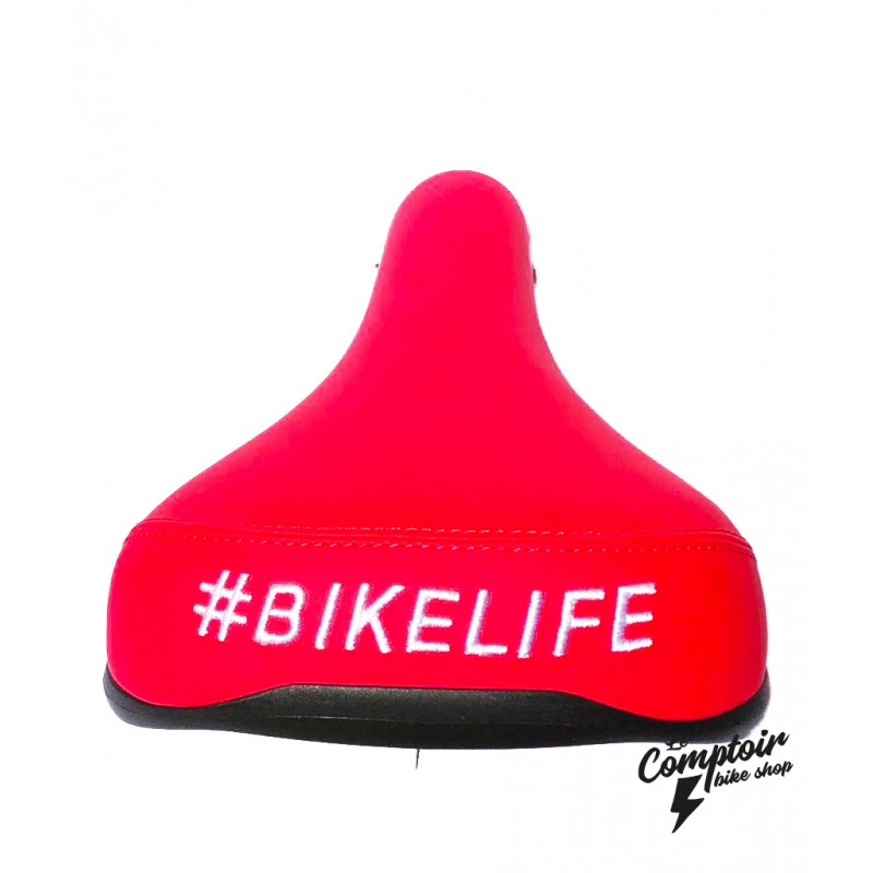 Selle BIKELIFE Rouge logo Blanc - Wheeling Bike