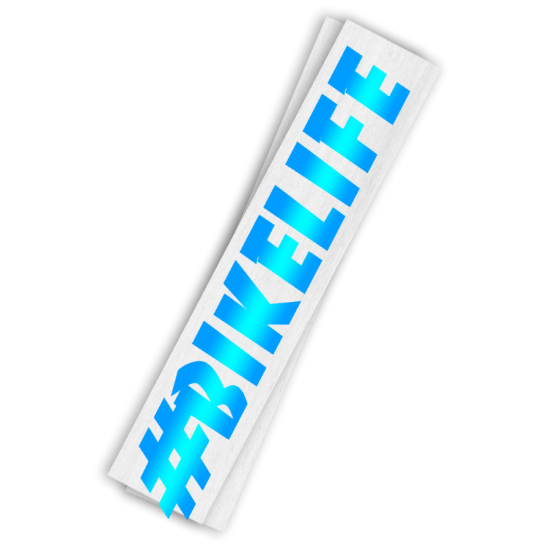 sticker #BIKELIFE bleu ciel réfléchissant