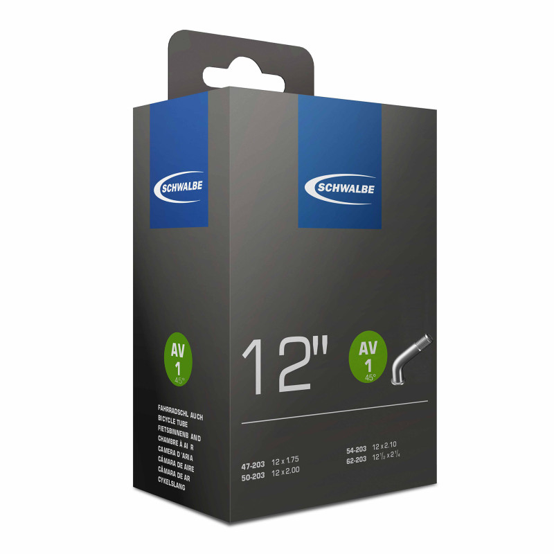 Chambre à air SCHWALBE 12 pouces 47/62-203 valve coudée 45°