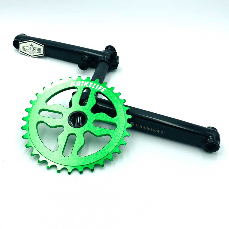 Pédalier BMX L170mm noir + plateau BIKELIFE tiktok 33T vert