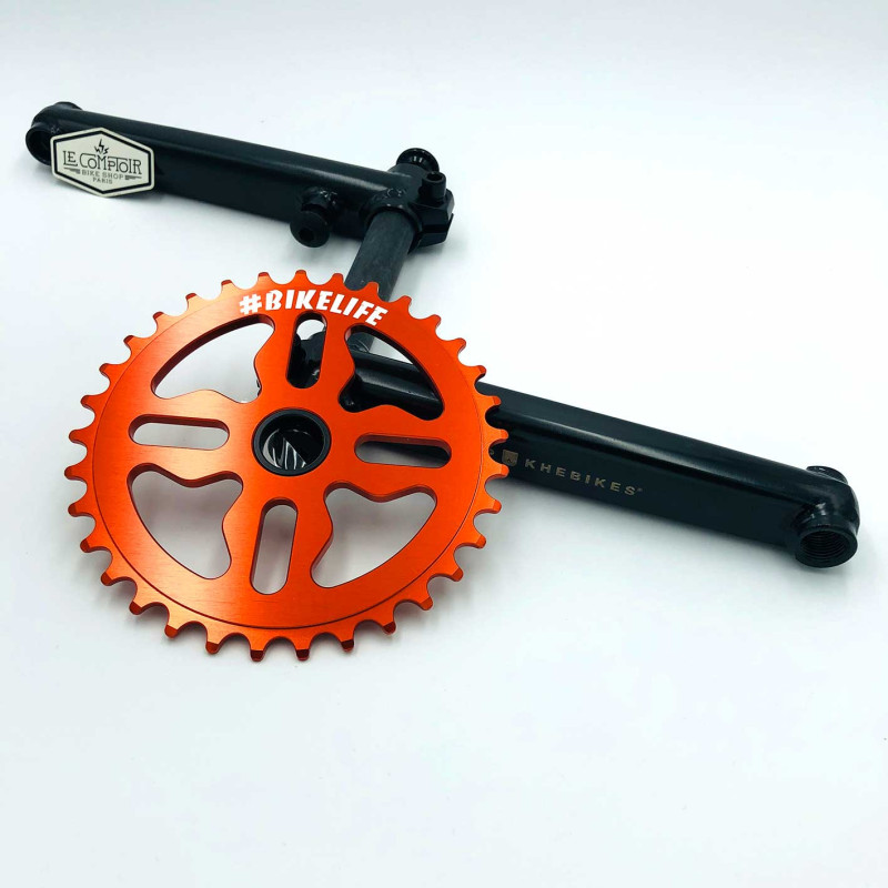 Pédalier BMX L170mm noir + plateau BIKELIFE tiktok 33T orange