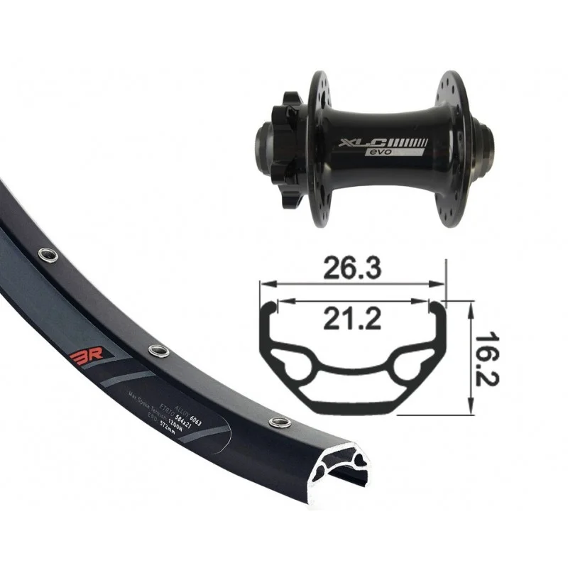 Roue avant XLC 27.5" disc 6t axe 15mm 32L noire