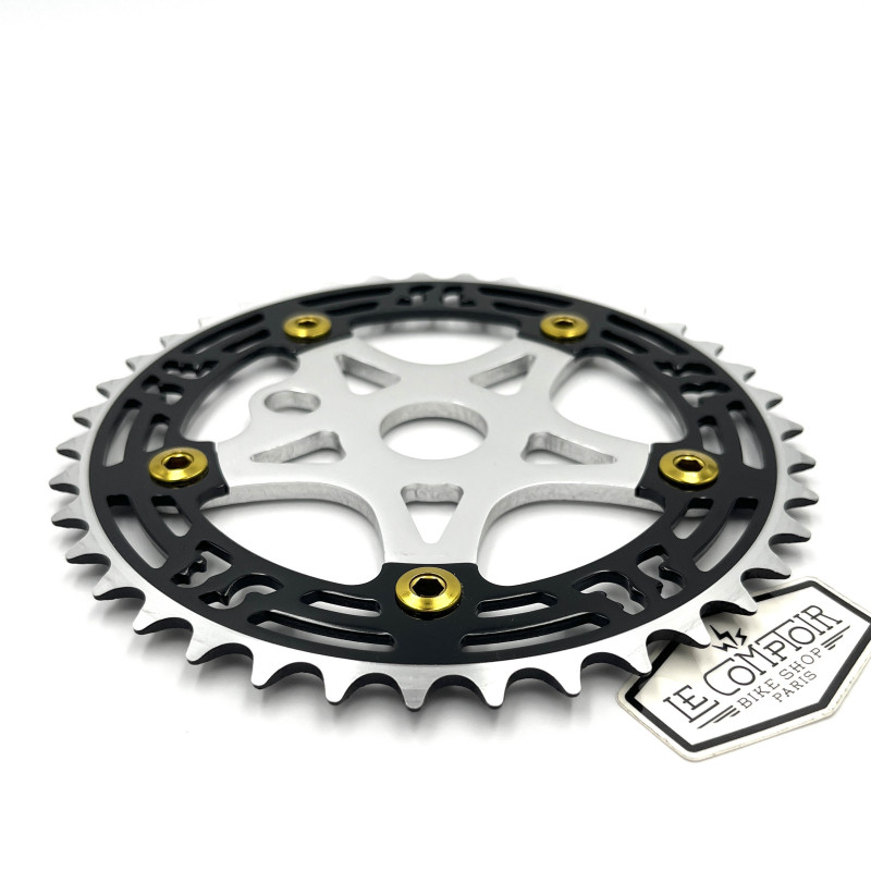 Couronne et spider SE BIKES OM Flyer aluminium noir - 39 dents