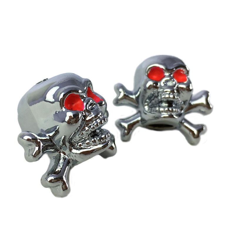 Bouchons de Valve TRIP TOPZ Tête de mort Os schrader chromé - la paire
