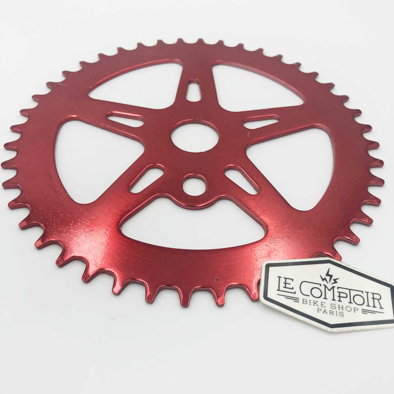 Plateau BMX acier 5 branches rouge - 44 dents