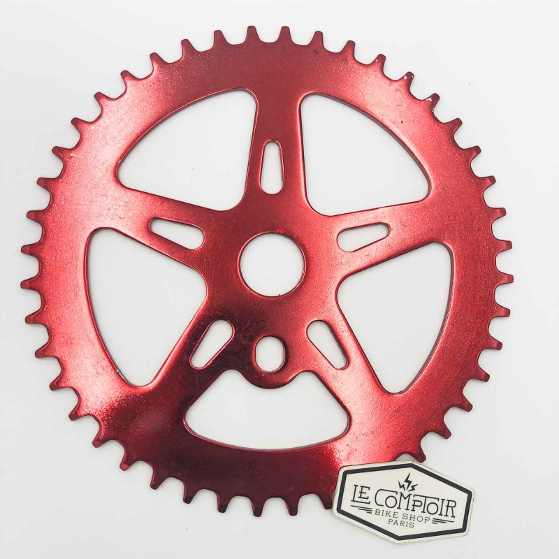 Plateau BMX acier 5 branches rouge - 44 dents