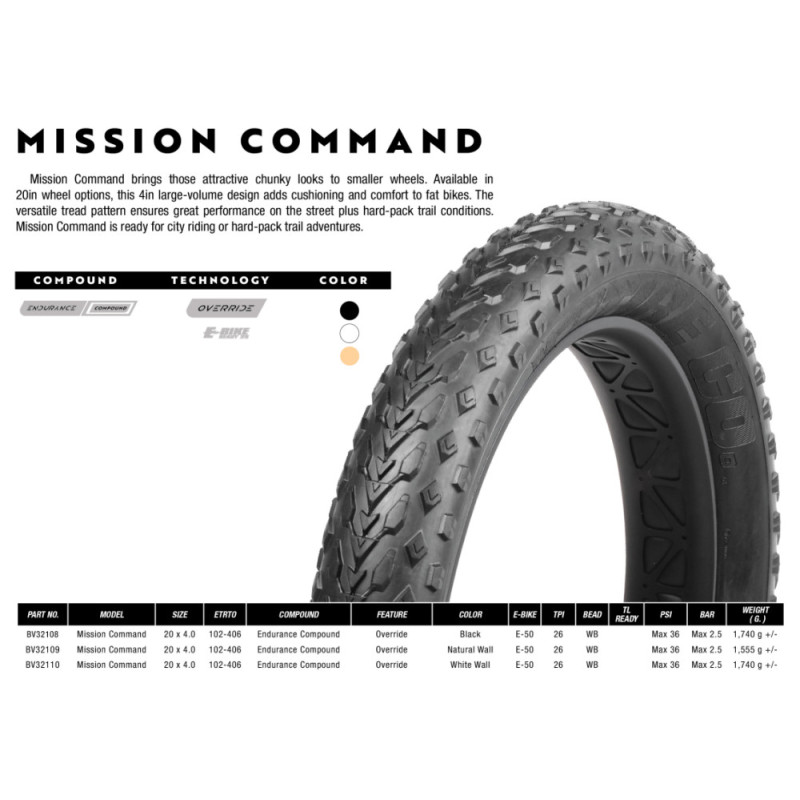 Pneu FAT BIKE Mission command noir par VEE TIRE  - 20" x 4.0'