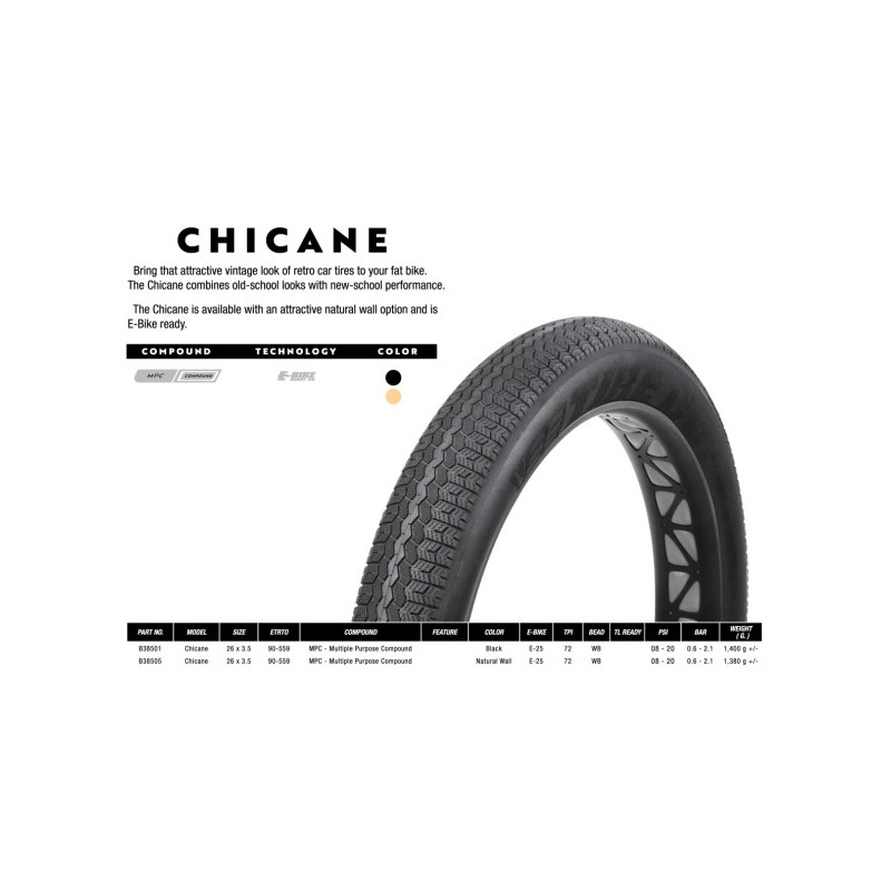Pneu FAT BIKE Chicane flans natural par VEE TIRE  - 26" x 3.5'