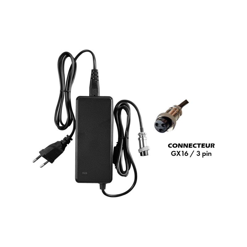Chargeur 36v42v WATTIZ 2A connecteur GX16 - 3 pins