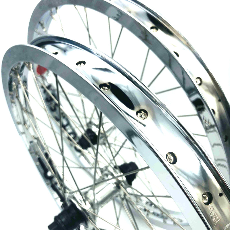 Paire de roue BMX custom 20 pouces 36H BSD K7 x Hazard lite chromée - 36H