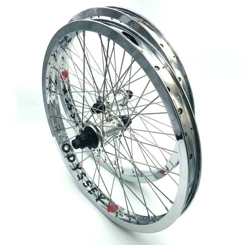 Paire de roue BMX custom 20 pouces 36H BSD K7 x Hazard lite chromée - 36H