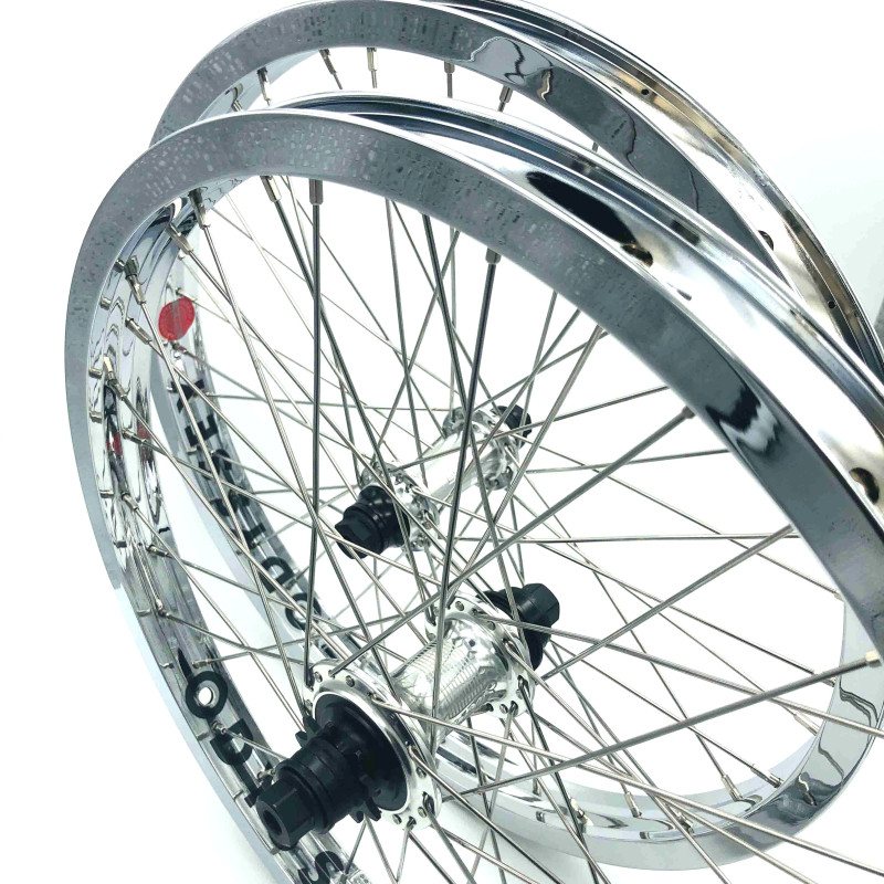 Paire de roue BMX custom 20 pouces 36H BSD K7 x Hazard lite chromée - 36H