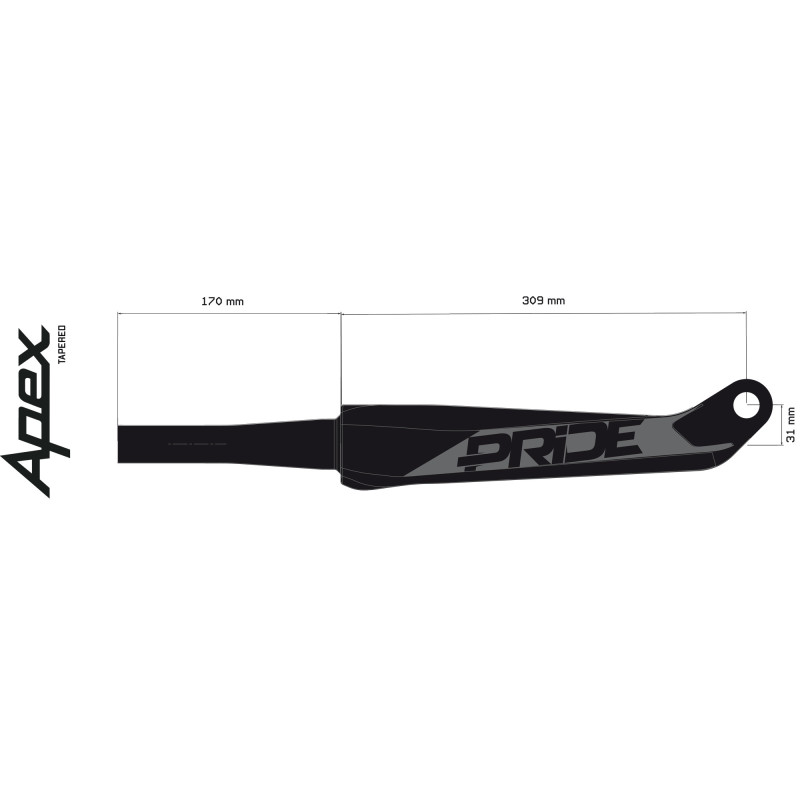 Fourche BMX Race PRIDE RACING Apex tapered 20mm gloss black - 20 pouces