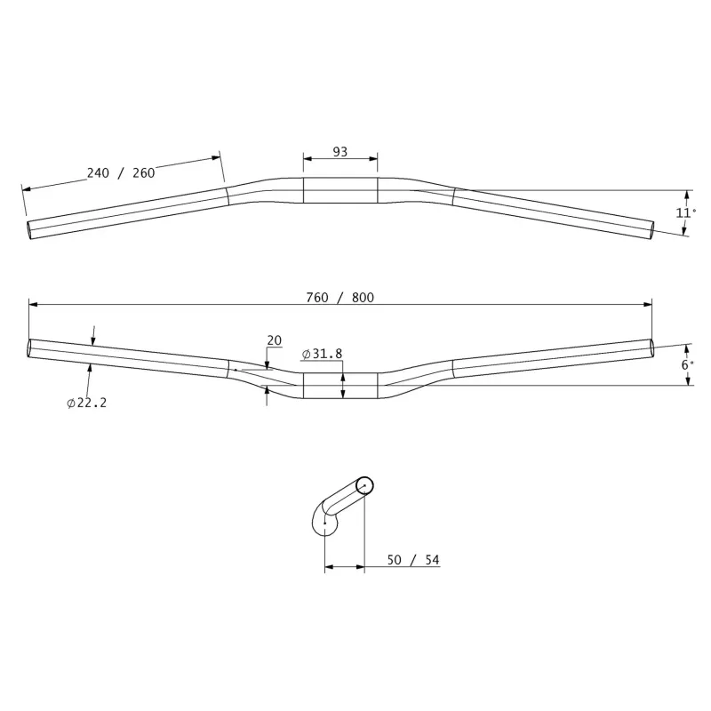Cintre TERAVAIL Lytho SE Riser 760 mm | Bikepacking & VTT